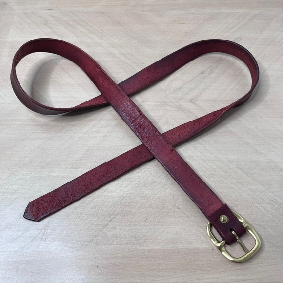 Handmade Brown/Dark Res Leather Belt with Brass Buckle 1” wide Oxblood - Picture 8 of 10